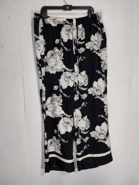 H&M Black Wide-Leg Floral Print Pants